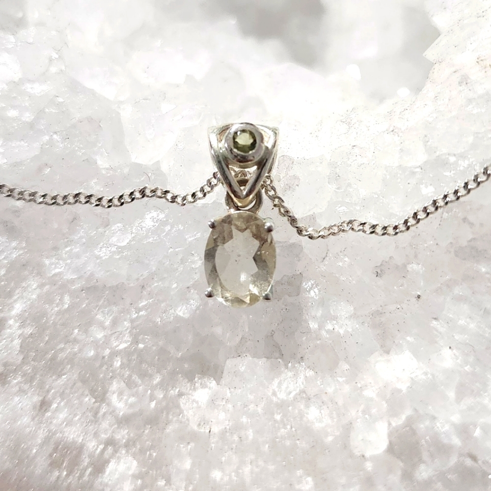 Dainty Moldavite and Lybian Dessert Glass Necklace
